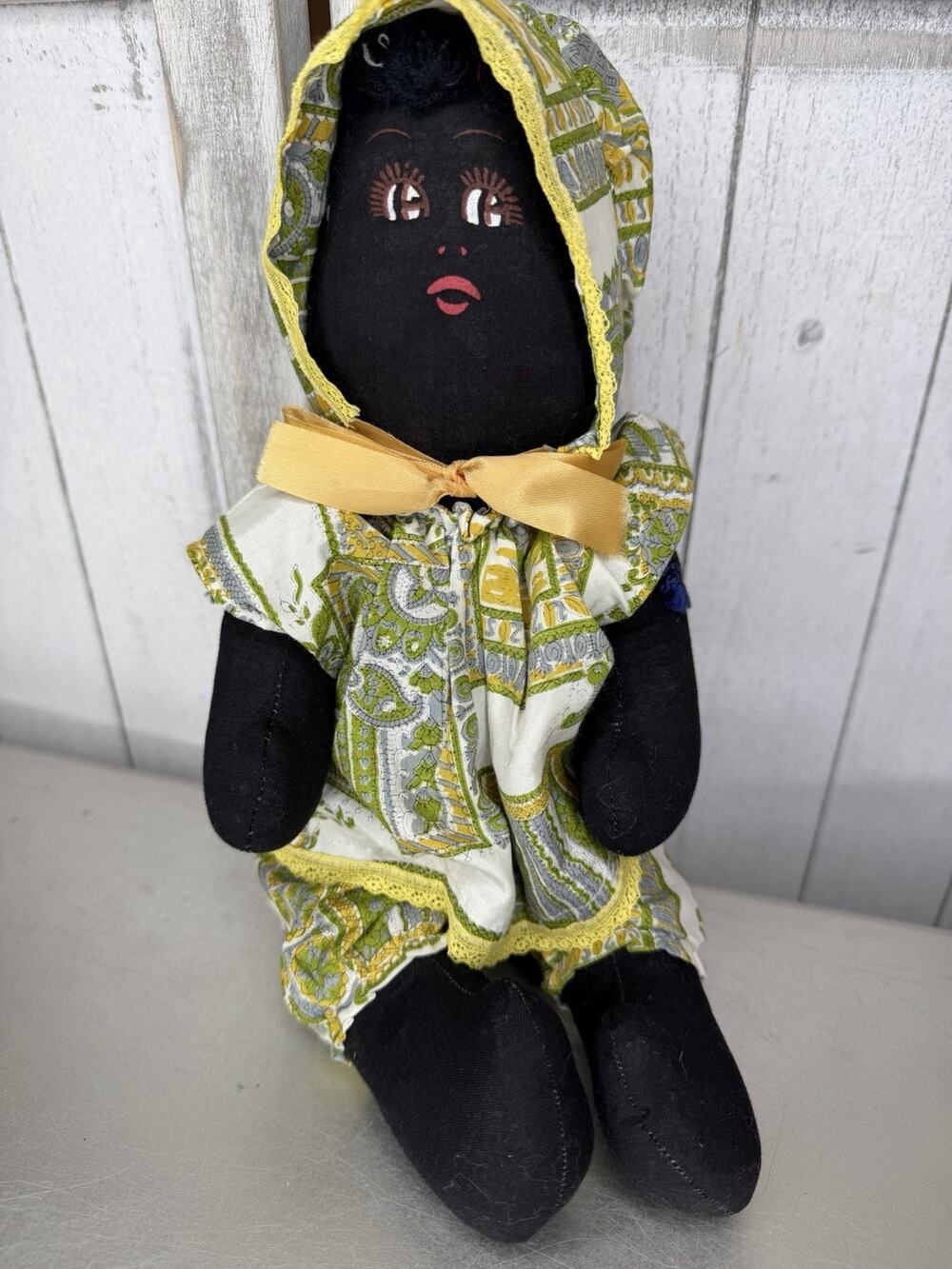 Vintage Black African American Folk Art Doll Handmade Clothing Bonnet Primitive